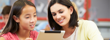 Teacher doing an English activity with a student